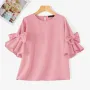 ZANZEA Elegant Style Womens Shirts Blouses Ladylike Crew Neck Ruffled Sleeves Tops Side Bowknot Solid Blouses