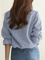 Plaid Ruffle Sleeve Round Neck Casual Blouse