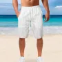 Pantalones cortos de lino y algodón de secado rápido para hombre, de verano, transpirables, a rayas, informales, para gimnasio, correr, con bolsillo cargo, para playa, de cinco puntos, ligeros y cómodos.
