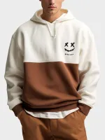 ChArmkpR Mens Smile Face Print Patchwork Casual Loose Drawstring Hoodies