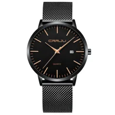 CRRJU Thin Men Watch Casual Simple Calendar Watch Quartz Watch Waterproof Sports Black Watches, Ideal choice for Gifts