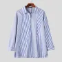 INCERUN Mens Shirt Striped Lapel Collar Long Sleeve Top Shirts Summer Daily Casual Male Clothing Fashion Design Shirts