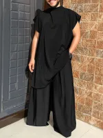 Mens Plain Pleated Loose Long Robes 2 Piece Sets
