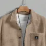 ChArmkpR Mens Solid Texture Chest Pocket Lapel Long Sleeve Shirts