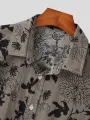 INCERUN Mens Cotton Linen Shirt Ethnic Floral Print Short Sleeve Beach Shirt