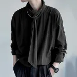 INCERUN vyriški vientisos spalvos kaklaraiščio dizaino marškiniai ilgomis rankovėmis Fashion Casual Top marškiniai vyrams