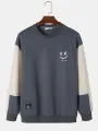ChArmkpR Mens Smile Face Print Contrast Patchwork Pullover Sweatshirts