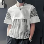 INCERUN Mens Striped Patchwork Short Sleeve T-Shirt Comfortable Casual Crew Neck Top for Male S-5XL