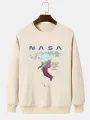 Mens Astronaut Letter Print Crew Neck Pullover Sweatshirts