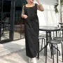 ZANZEA Solid Womens Square Neck Strappy Bib Dress Casual Loose Long Dresses