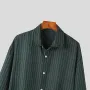 INCERUN Men Striped Casual Long Sleeve Shirts, Button Up Lapel Collar V-neck Shirt, Plus Size Men Tops For Daily And Holiday Leisurewear