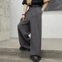 INCERUN Men Wide-leg Solid Color Casual Pants with Pockets Cropped Design Zipper Botton Trousers Plus Size
