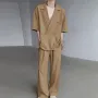 INCERUN Men's Two-piece Outfits, Suit Collar Draped Short Sleeve Shirt + Pant, Casual Comfy Loose Suits For Summer