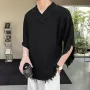 INCERUN - Camiseta de manga corta con cuello en V y bordes sin rematar para hombre, color liso, informal, tallas S-5XL