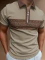 ChArmkpR Mens Ethnic Floral Print Patchwork Half Zip Short Sleeve Golf Shirts