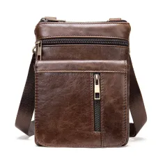 Ekphero Men Vintage Genuine Leather Shoulder Bag Small Messenger Bags Large Capacity Business Casual Crossbody Bag