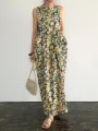 Pocket Floral Print Round Neck Sleeveless Maxi Dress