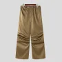 INCERUN - Pantalón casual de satén fruncido para hombre, color liso, holgado, recto