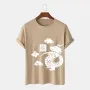 ChArmkpR Mens Cartoon Chinese Dragon Print Crew Neck Short Sleeve T-Shirts