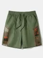 ChArmkpR - Pantalones cortos para hombre con estampado étnico de patchwork, holgados, con cordón en la cintura