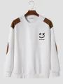 ChArmkpR Mens Pullover Hoodies Smile Embroidered Contrast Patchwork Crew Neck Pullover Sweatshirts
