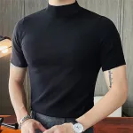 INCERUN Mens Solid Half-Collar Short Sleeve T-Shirt