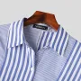 INCERUN Mens Shirt Striped Lapel Collar Long Sleeve Top Shirts Summer Daily Casual Male Clothing Fashion Design Shirts