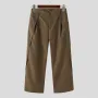 INCERUN Men Wide-leg Solid Color Casual Pants with Pockets Cropped Design Zipper Botton Trousers Plus Size
