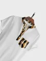 ChArmkpR Mens Leopard Wave Striped Print Texture Short Sleeve Henley Shirts