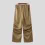 INCERUN - Pantalón casual de satén fruncido para hombre, color liso, holgado, recto