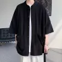 INCERUN Pria Katun Linen Lengan Pendek Kemeja Warna Solid Nyaman Longgar Kasual Kerah Berdiri Atasan untuk Pria Ukuran Besar Musim Semi Musim Gugur