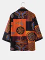 Mens Ethnic Totem Color Block Contrast Trim Cotton Kimono