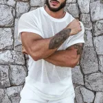 INCERUN Men Casual Mesh See Through Crew Neck Short Sleeve T-Shirt