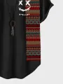 ChArmkpR Herrar Smile Ethnic Geometric Prenta Bútasaumur Boginn Hem Stutt erma Stuttermabolir