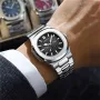 CRRJU Men's Quartz Watch Stainless Steel Band Waterproof Luminous Square Dial Business Casual Fashion Date Wristwatch