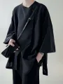 INCERUN Men Shirts Irregular Slant Buttoned Round Neck Top Shirt Long Sleeve Daily Shirts Casual Loose Men Clothing