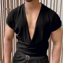 INCERUN Mens T-shirts Casual Solid Color V Neck Tee Summer Comfy Short Sleeve Mens T Shirts Daily Male Clothing Tops