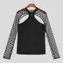 INCERUN Mens Two-piece Suit Black Tops Fashion Hollow Out Cutoff Long Sleeve Top & Sleeveless Tank Top Streetwear Summer Party Male Clothing Tops
