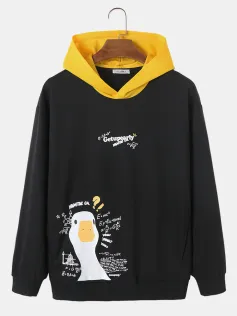 ChArmkpR Mens Hooded Sweatshirts Cartoon Duck Letter Print Loose Contrast Hoodies