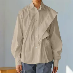 INCERUN Mens Asymmetrical Design Loose Fit Long Sleeve Shirt Fashion Loose Fit Lapel Top for Male Plus Size S-5XL