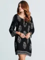 ZANZEA Plus Size Women Mid Long Dress Retro Floral Printed 3/4 Sleeve Beach Midi Dresses