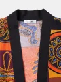 Mens Ethnic Totem Color Block Contrast Trim Cotton Kimono