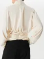 INCERUN Mens Shirt V-neck Waist Long Sleeve Shirt Summer Fashion Solid Color Comfortable Breathable Men Top