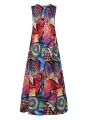 ZANZEA Plus Size Women Long Dress Retro O-neck Abstracted Print Sleeveless Beach Maxi Dress with Pockets