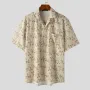 INCERUN Men Printing Shirt Summer Lapel Apricot Shirts Button Short Sleeve Top with Pockets Korean Casual Men Clothing S-5XL