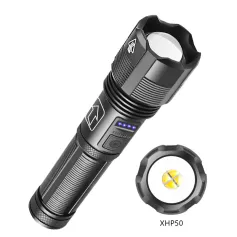 Kit de lanterna potente BIKIGHT XHP50 de 1800lm com zoom de longo alcance, bateria de íons de lítio 18650, recarregável por USB e com display de energia, mini lanterna com foco ajustável e luz tática