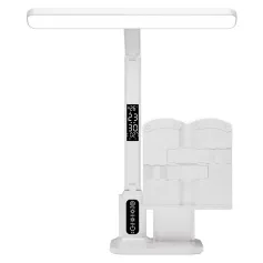 Elfeland LED Eye-Care Desk Lamp 3 Color Temperatures & 5-Level Brightness Dimmable USB Rechargeable 6000mAh With Clock & Thermometer Display Pen Holder Book Holder