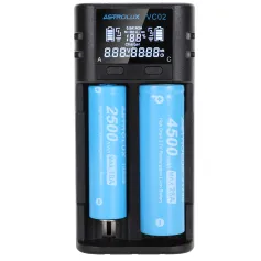 Astrolux® VC02 älykäs 2-paikkainen LCD-akkulaturi Type-C 2A pikalataus sekoituslataus 1,2 V Ni-MH / Ni-CD AAA / AAA / AAAA 3,6 V / 3,7 V Li-ion / IMR / INR / ICR 14500 / 18650 / 21700 / 26650 akku kennoille taskulamppu RC lelut kotityökalut