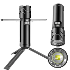30W LED Ultra Bright LED Flashlight With COB Sidelight, 52cm Adjusted Tripod and Battery, Multifunctional Long Beam Digital Display White Light LED COB Torch for Outdoor Camping Fishing Desk Lamp