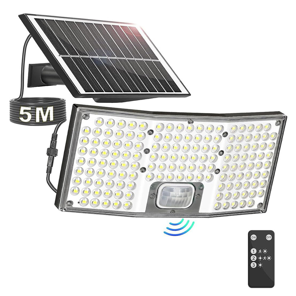 146LED Solar Flood Light with Motion Sensor Split Design 3 Modes Outdoor Security Lighting IP65 Waterproof Remote Control